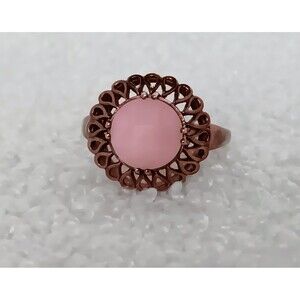 Copper Overlay 925 Sterling Silver Checkerboard Rose Quartz Filagree Ring Size 8